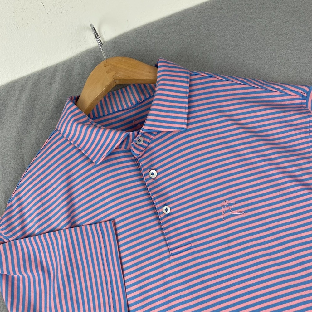 Rhoback Polo Shirt Mens L Spring striped Print Performance Golf Stretch pink